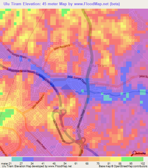 Ulu Tiram,Malaysia Elevation Map