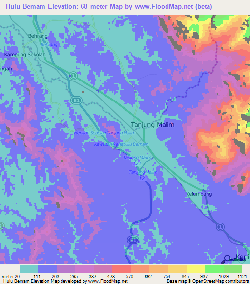 Hulu Bemam,Malaysia Elevation Map