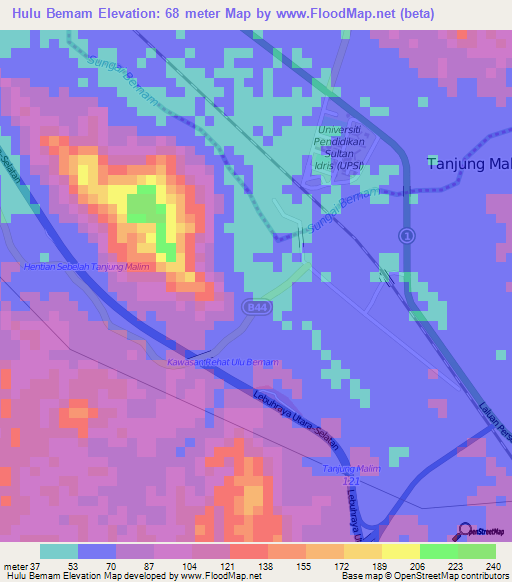 Hulu Bemam,Malaysia Elevation Map