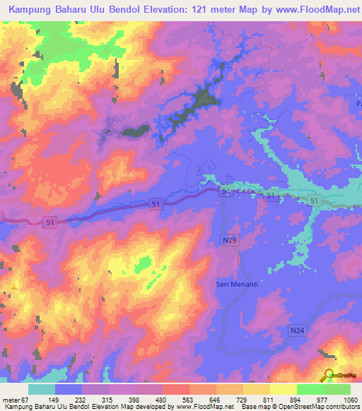 Kampung Baharu Ulu Bendol,Malaysia Elevation Map