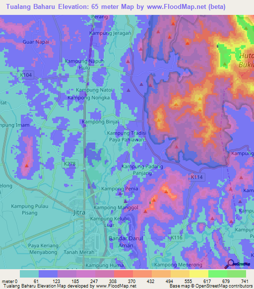 Tualang Baharu,Malaysia Elevation Map