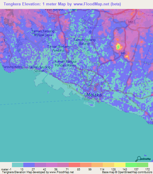 Tengkera,Malaysia Elevation Map