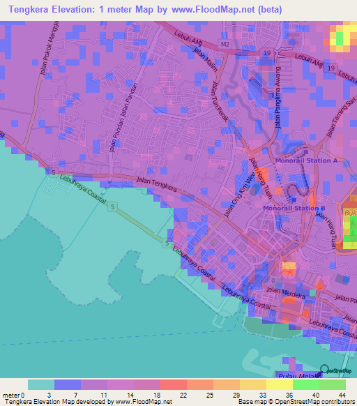 Tengkera,Malaysia Elevation Map