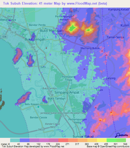 Tok Subuh,Malaysia Elevation Map