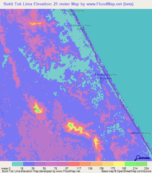 Bukit Tok Lima,Malaysia Elevation Map