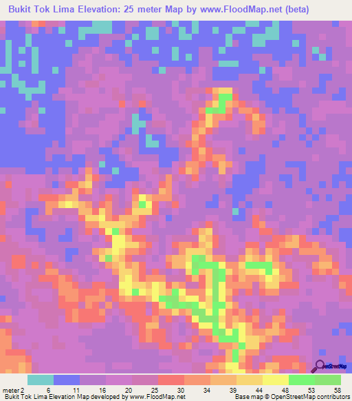 Bukit Tok Lima,Malaysia Elevation Map