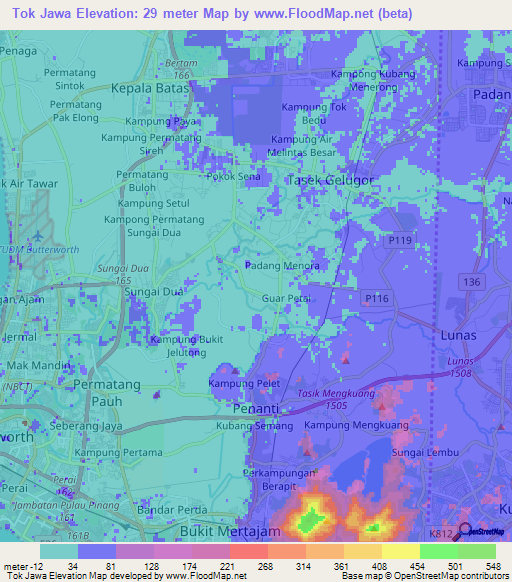 Tok Jawa,Malaysia Elevation Map