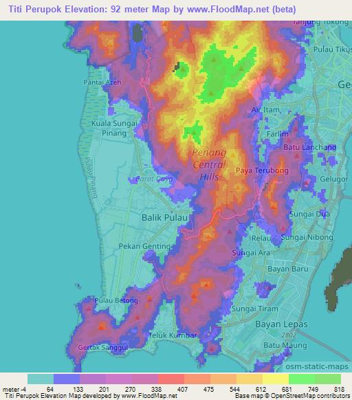 Titi Perupok,Malaysia Elevation Map