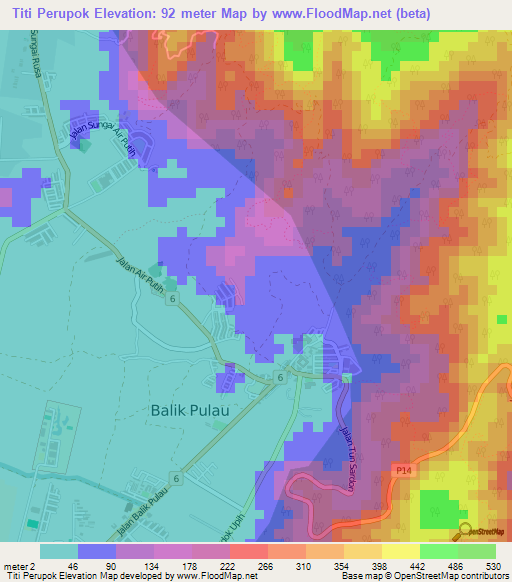 Titi Perupok,Malaysia Elevation Map