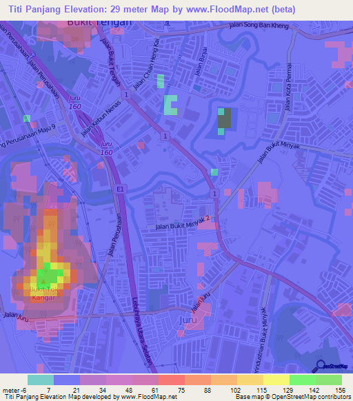 Titi Panjang,Malaysia Elevation Map