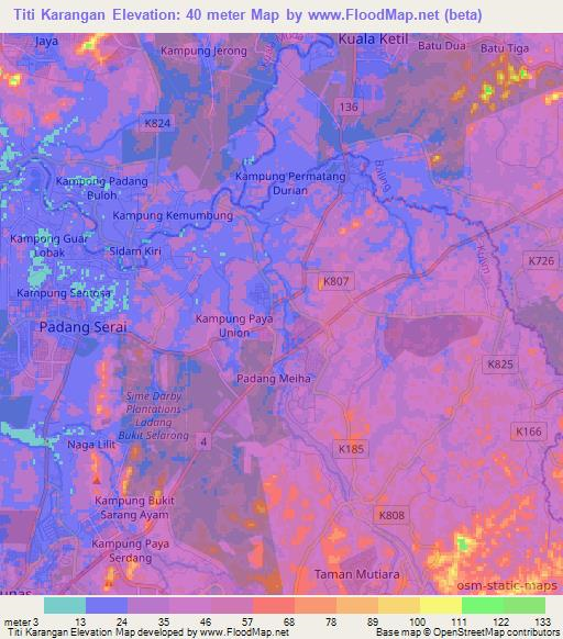 Titi Karangan,Malaysia Elevation Map