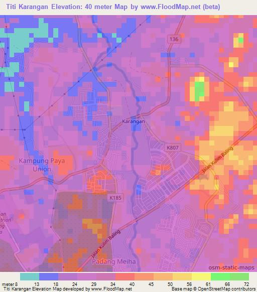 Titi Karangan,Malaysia Elevation Map