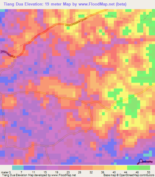 Tiang Dua,Malaysia Elevation Map