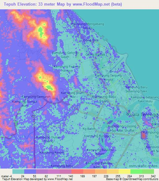 Tepuh,Malaysia Elevation Map