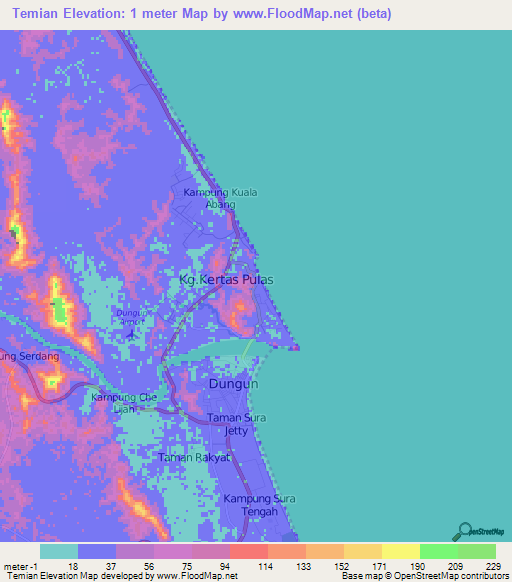 Temian,Malaysia Elevation Map