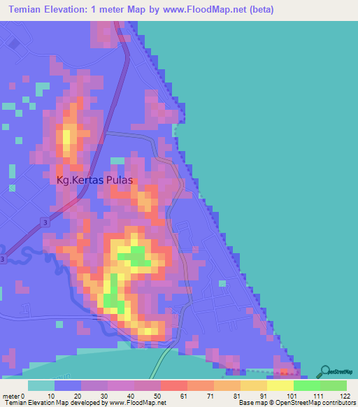 Temian,Malaysia Elevation Map