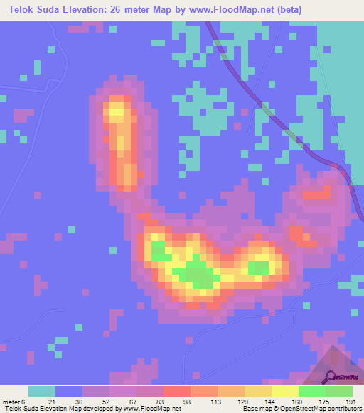 Telok Suda,Malaysia Elevation Map