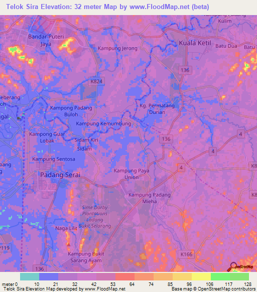 Telok Sira,Malaysia Elevation Map