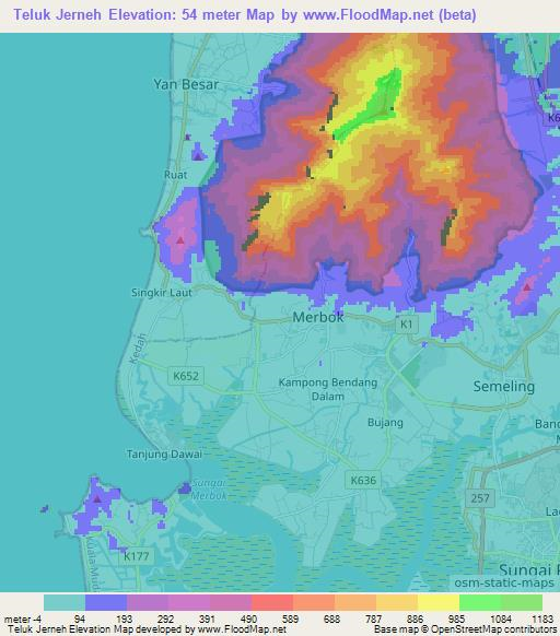 Teluk Jerneh,Malaysia Elevation Map