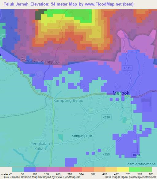 Teluk Jerneh,Malaysia Elevation Map