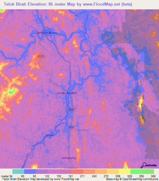 Telok Birah,Malaysia Elevation Map