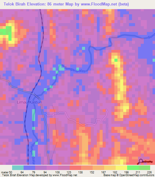 Telok Birah,Malaysia Elevation Map