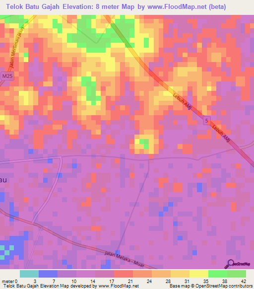 Telok Batu Gajah,Malaysia Elevation Map