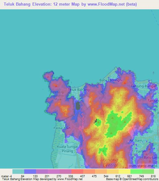 Teluk Bahang,Malaysia Elevation Map