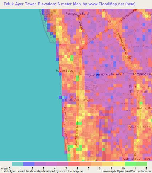 Teluk Ayer Tawar,Malaysia Elevation Map