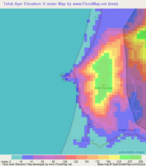 Teluk Ayer,Malaysia Elevation Map