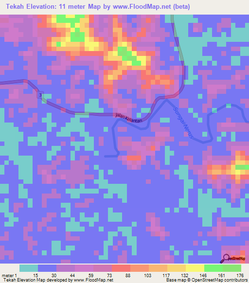 Tekah,Malaysia Elevation Map