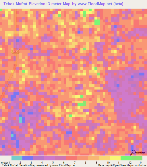 Tebok Mufrat,Malaysia Elevation Map