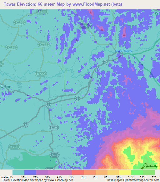 Tawar,Malaysia Elevation Map