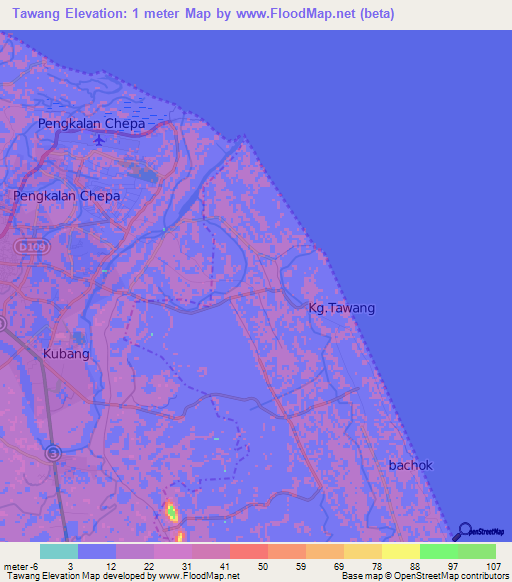 Tawang,Malaysia Elevation Map