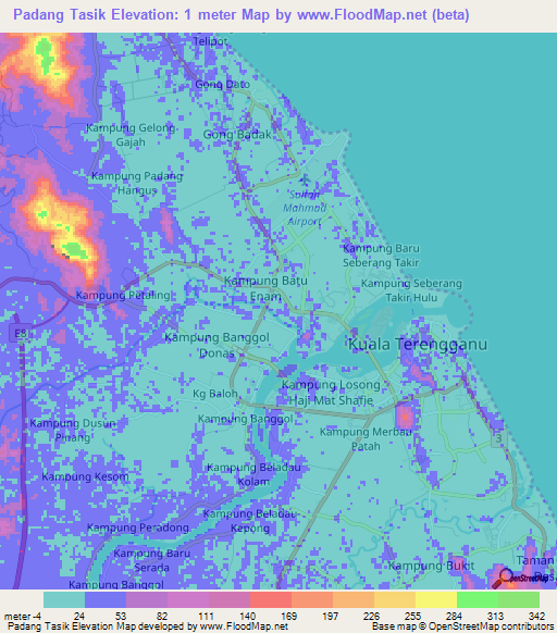 Padang Tasik,Malaysia Elevation Map