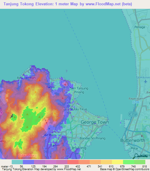 Tanjung Tokong,Malaysia Elevation Map