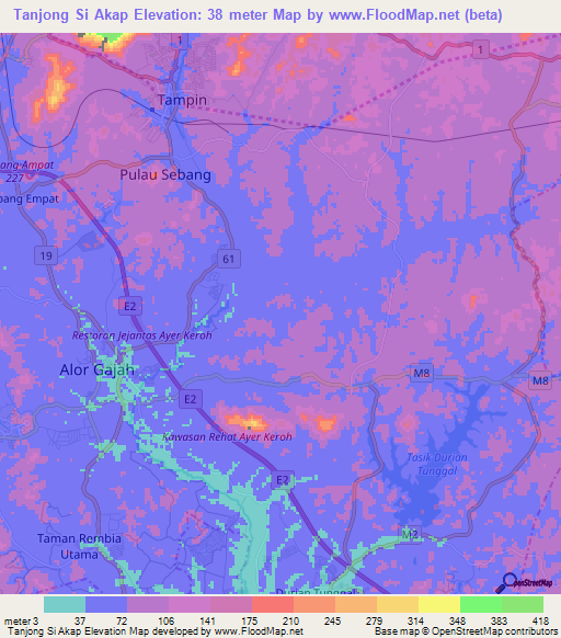 Tanjong Si Akap,Malaysia Elevation Map