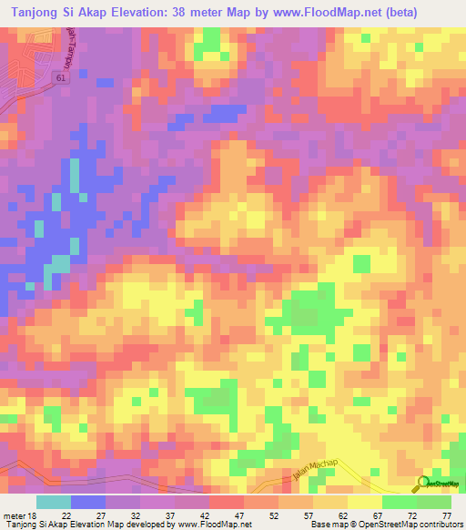 Tanjong Si Akap,Malaysia Elevation Map