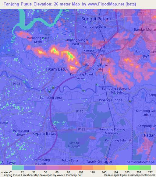 Tanjong Putus,Malaysia Elevation Map