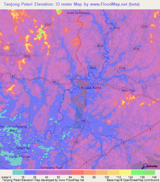 Tanjong Peteri,Malaysia Elevation Map