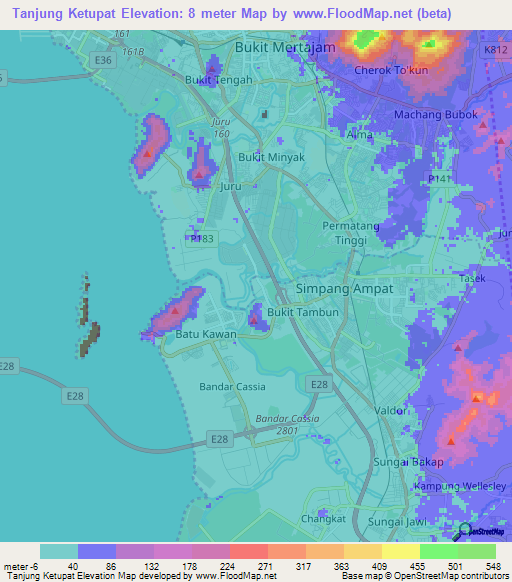 Tanjung Ketupat,Malaysia Elevation Map