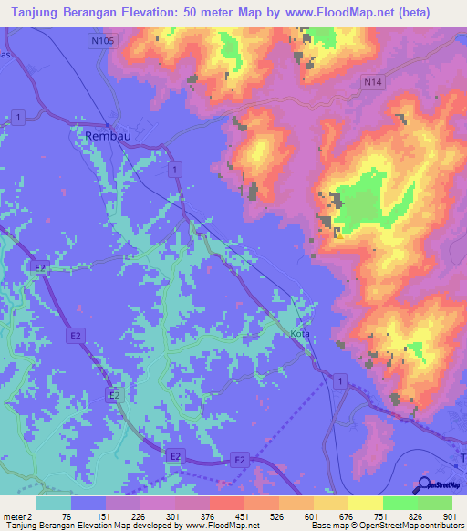 Tanjung Berangan,Malaysia Elevation Map