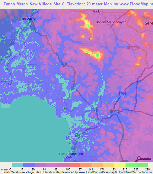 Tanah Merah New Village Site C,Malaysia Elevation Map