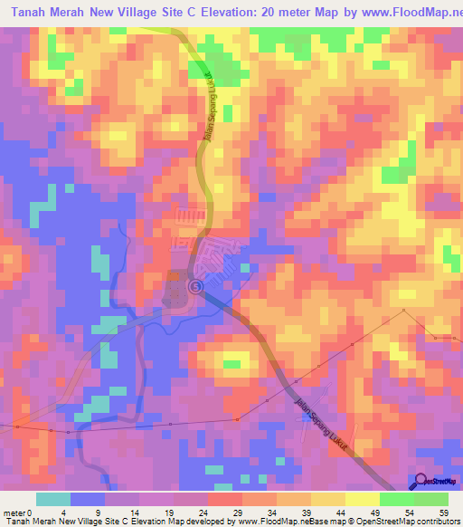 Tanah Merah New Village Site C,Malaysia Elevation Map