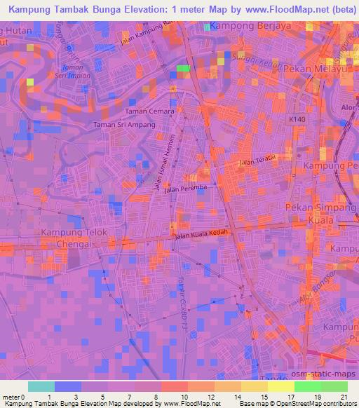 Kampung Tambak Bunga,Malaysia Elevation Map