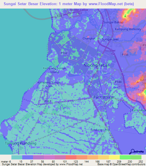 Sungai Setar Besar,Malaysia Elevation Map