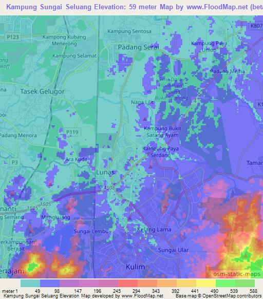 Kampung Sungai Seluang,Malaysia Elevation Map