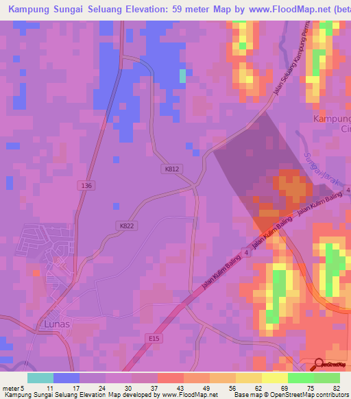 Kampung Sungai Seluang,Malaysia Elevation Map