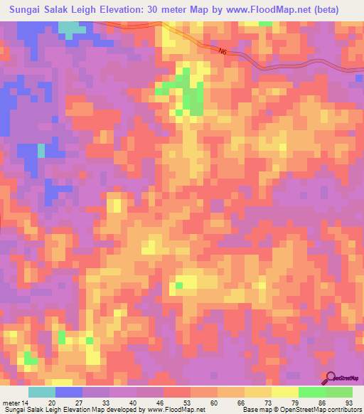 Sungai Salak Leigh,Malaysia Elevation Map