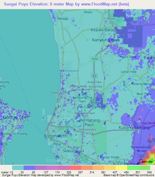 Sungai Puyu,Malaysia Elevation Map